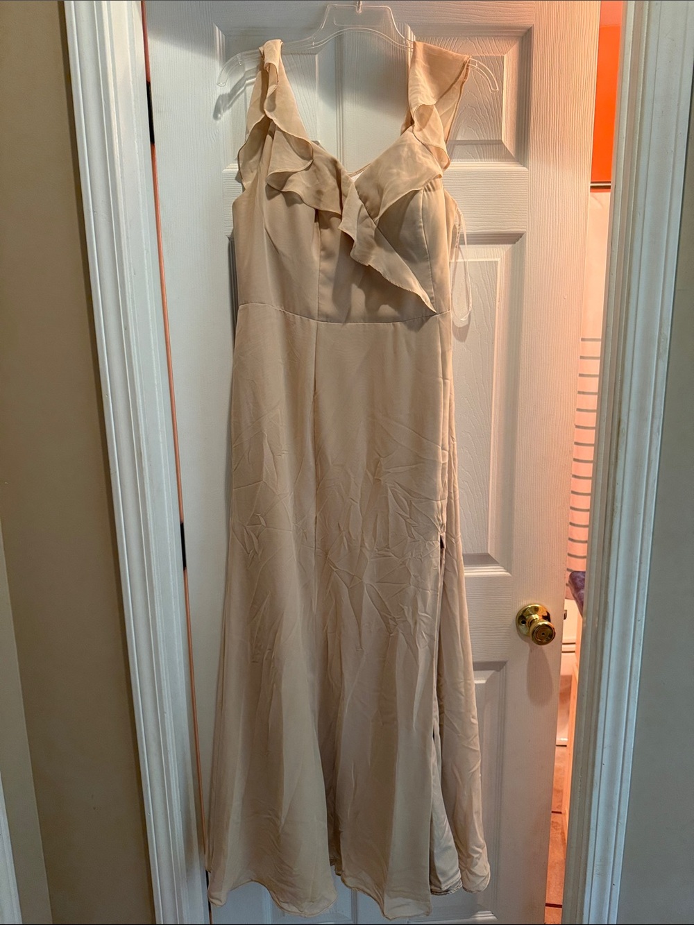 Azazie Ruffled V-Neck Maxi Dress - Cream